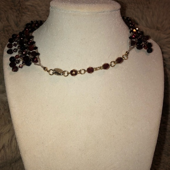 VTG Rachel Reinhardt Garnet Colour Crystal Beaded Collar Bib Necklace 11” -  14” - Picture 4 of 6